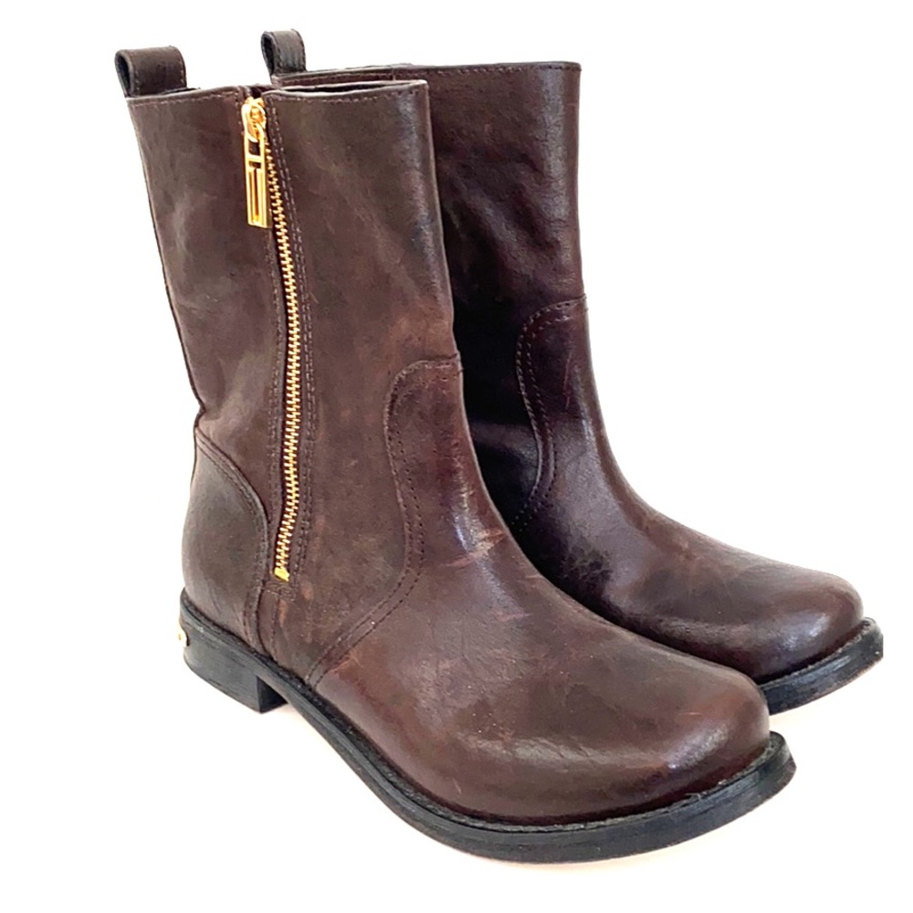 Tory Burch Zip Up Short Leather Boots